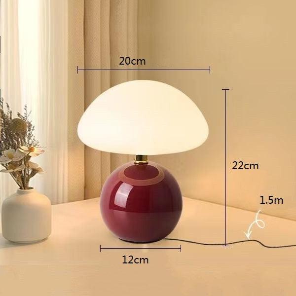 Lámpara de mesa de cerámica color crema con diseño de hongo LED