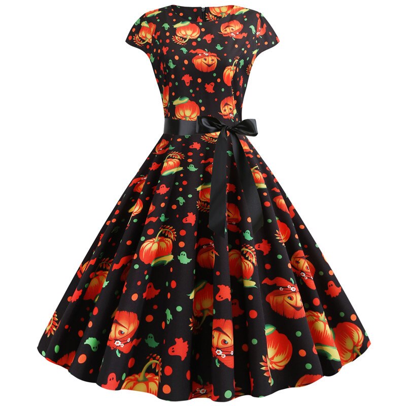 Disfraz de Calabaza de Halloween | Vestido Midi Ajustado y Acampanado