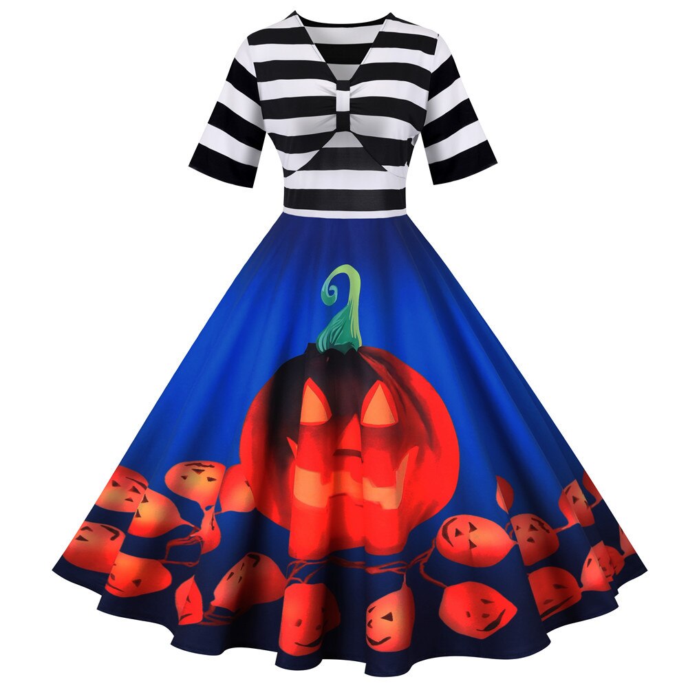 Disfraz de Halloween | Vestido midi acampanado a rayas