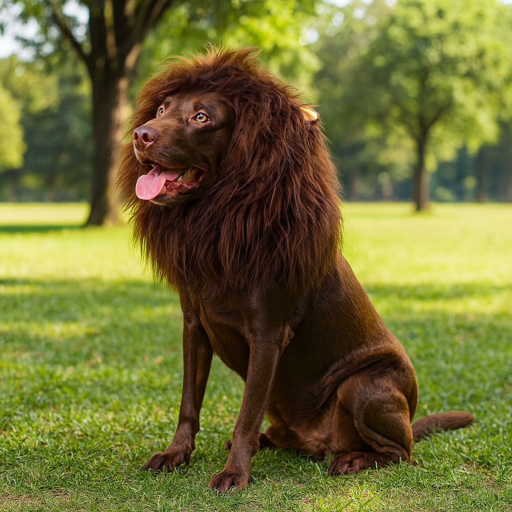 Disfraz de perro de Halloween con peluca de melena de león