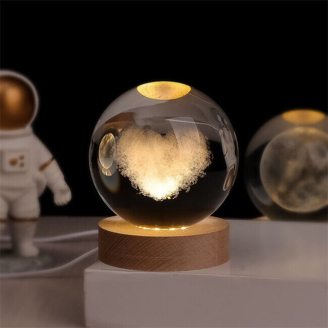 Lámpara de Bola de Cristal con Base de Madera