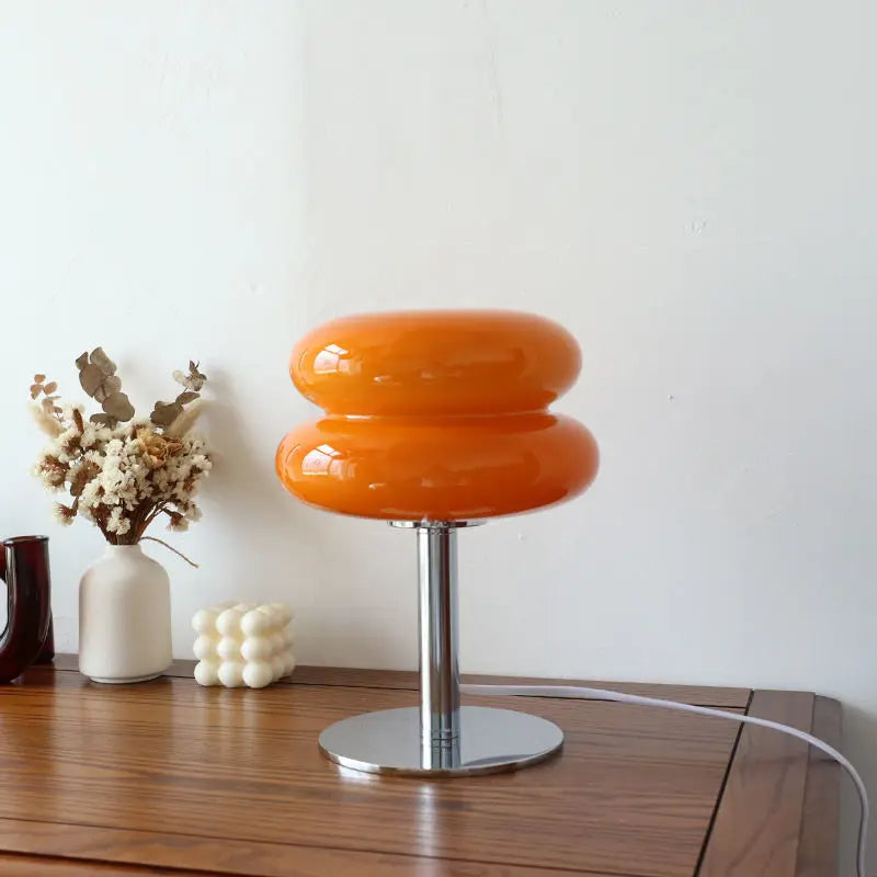 Lámpara de mesa moderna de vidrio cromado para mesita de noche