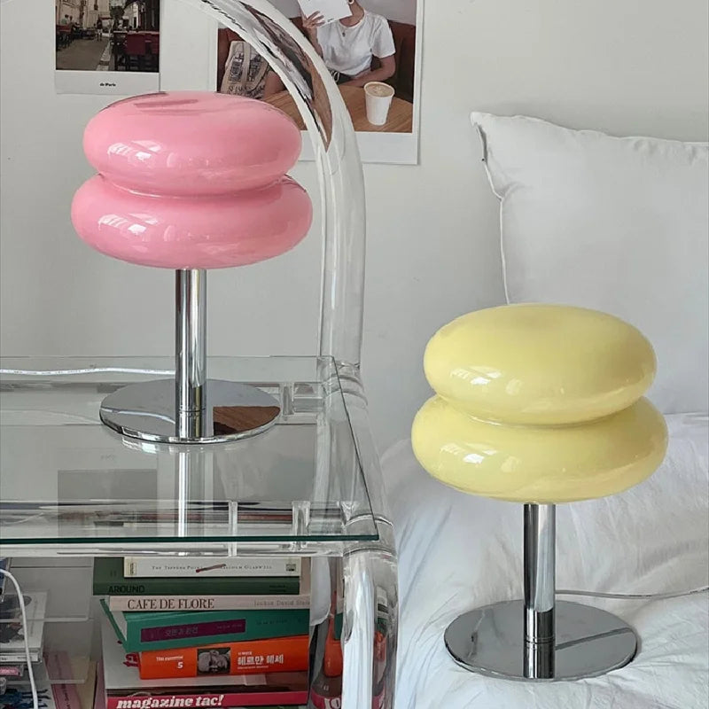 Lámpara de mesa moderna de vidrio cromado para mesita de noche