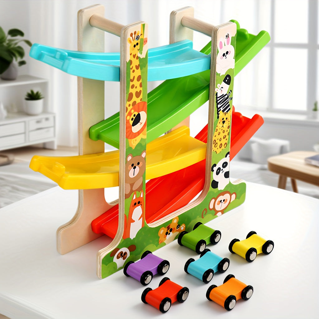 Kids Wooden Car Track Ramp Toy