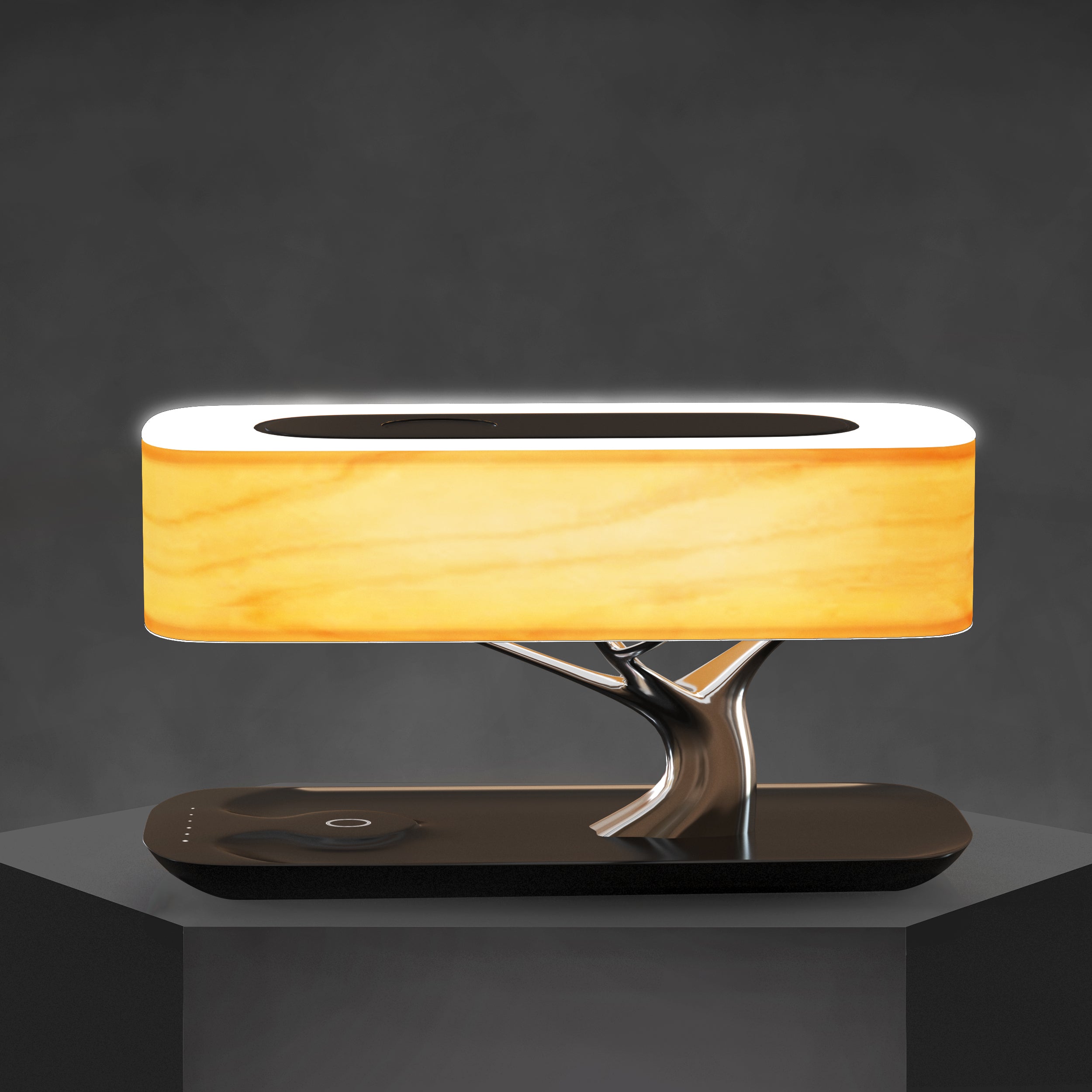 Moderne Holz-Tischlampe mit kabelloser Ladefunktion