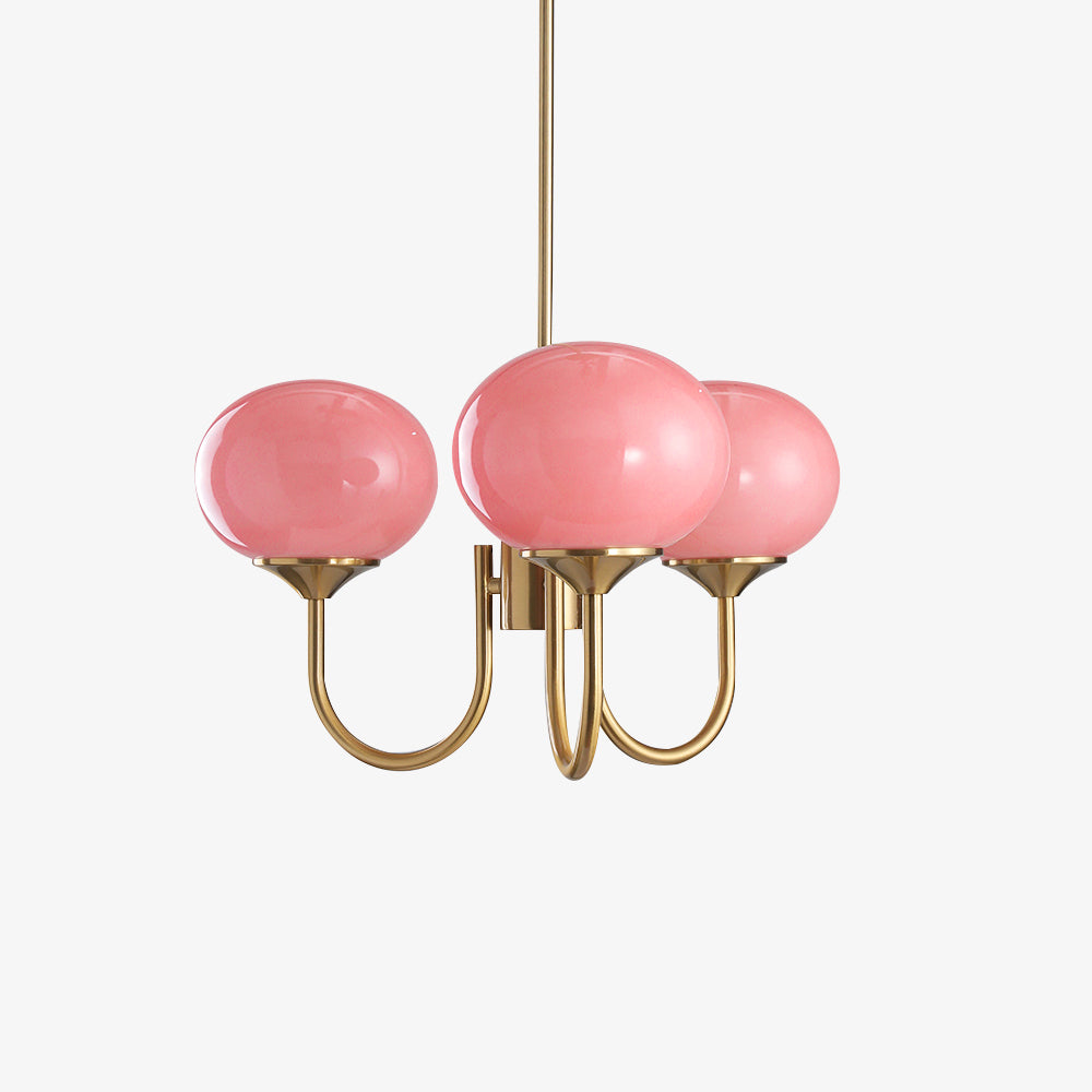 Lámpara de techo con pantallas de globo de vidrio rosa