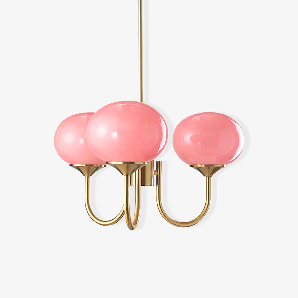 Lámpara de techo con pantallas de globo de vidrio rosa