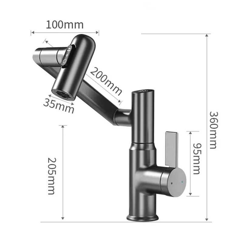 Bathroom Tap Black Modern Mixer with LED Display