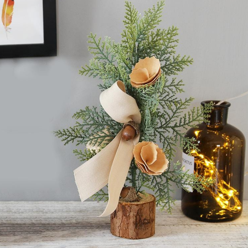 Mini Artificial Tabletop Christmas Trees Rustic Home Decoration Set