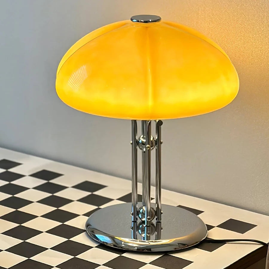 Table Lamp with Amber Glass Dome Shade