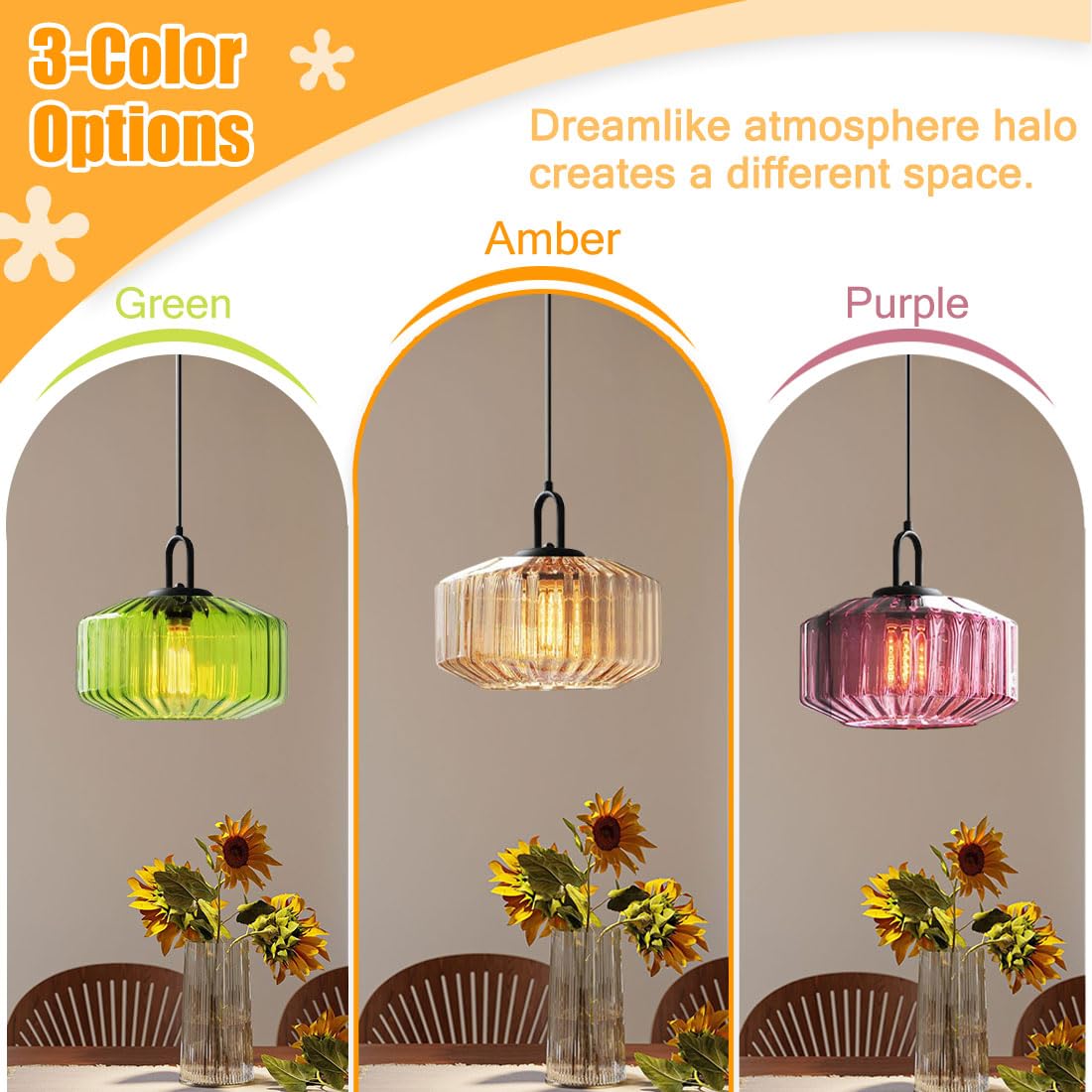 Lámpara colgante con pantalla de cristal verde rayado