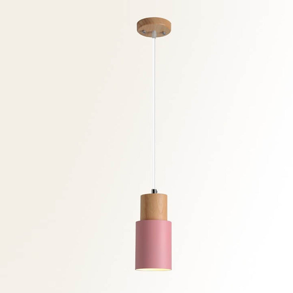 Pendant Light Modern Wood Black Cylinder Fixture