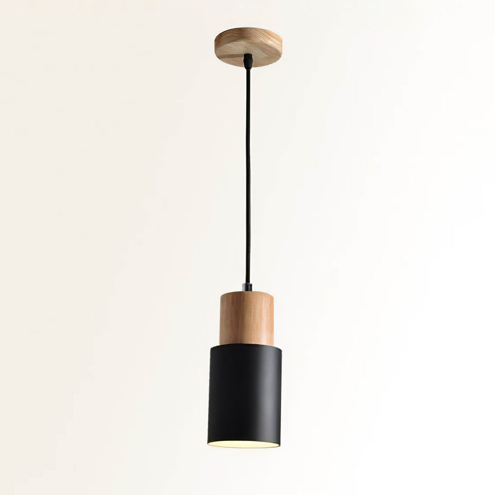 Pendant Light Modern Wood Black Cylinder Fixture