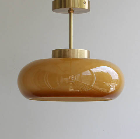 Lampada da soffitto vintage in vetro e ottone semi-incasso