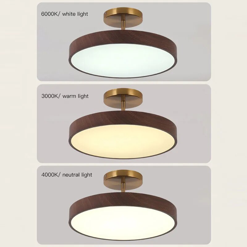 Lampa sufitowa z drewnem i półplafonem LED
