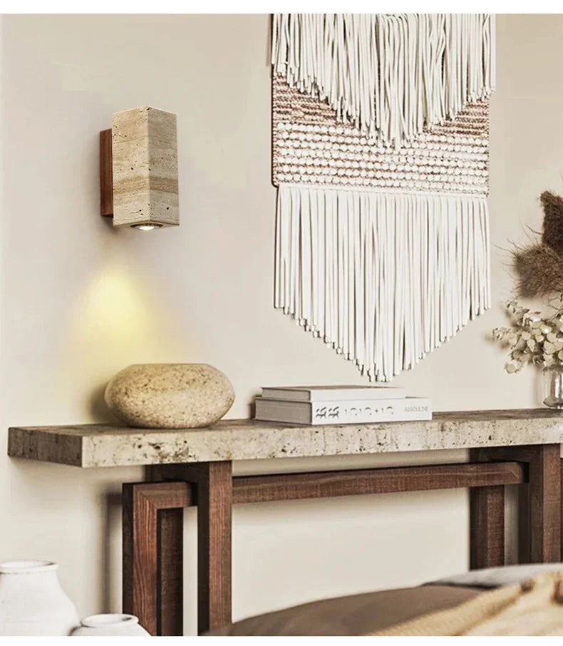 Aplique de pared de piedra con diseño de travertino natural