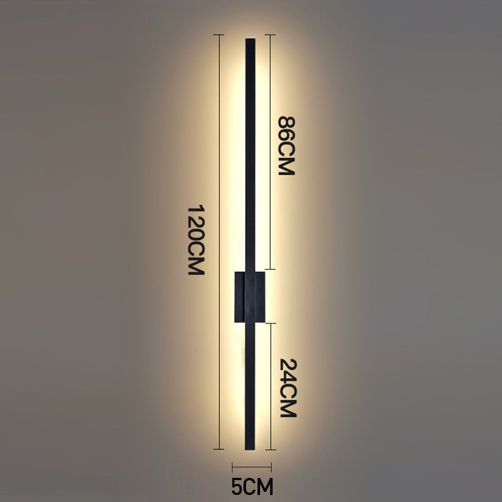 Apliques de pared LED de hierro largos, minimalistas e industriales, para una decoración contemporánea y una iluminación elegante.