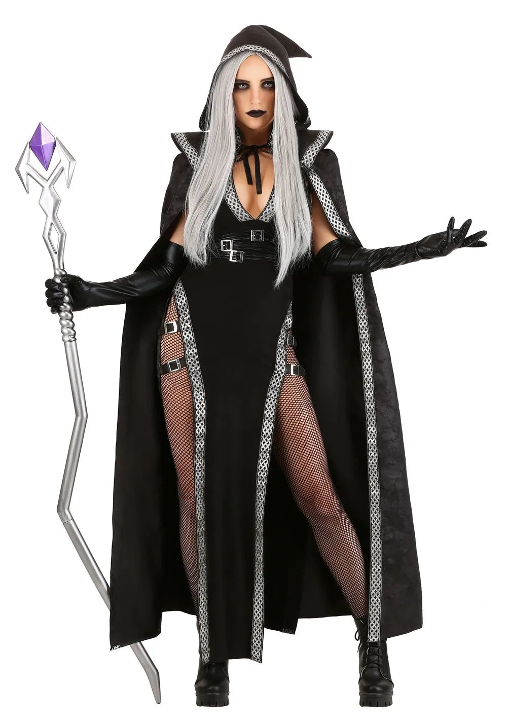 Disfraz gótico de Halloween para mujer | Malla con abertura larga
