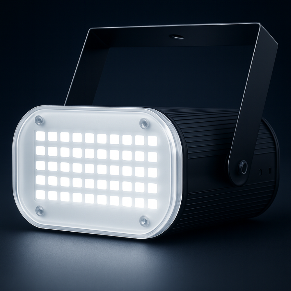 Biała lampa stroboskopowa Halloween LED aktywowana dźwiękiem imprezowa 48 LED regulowana