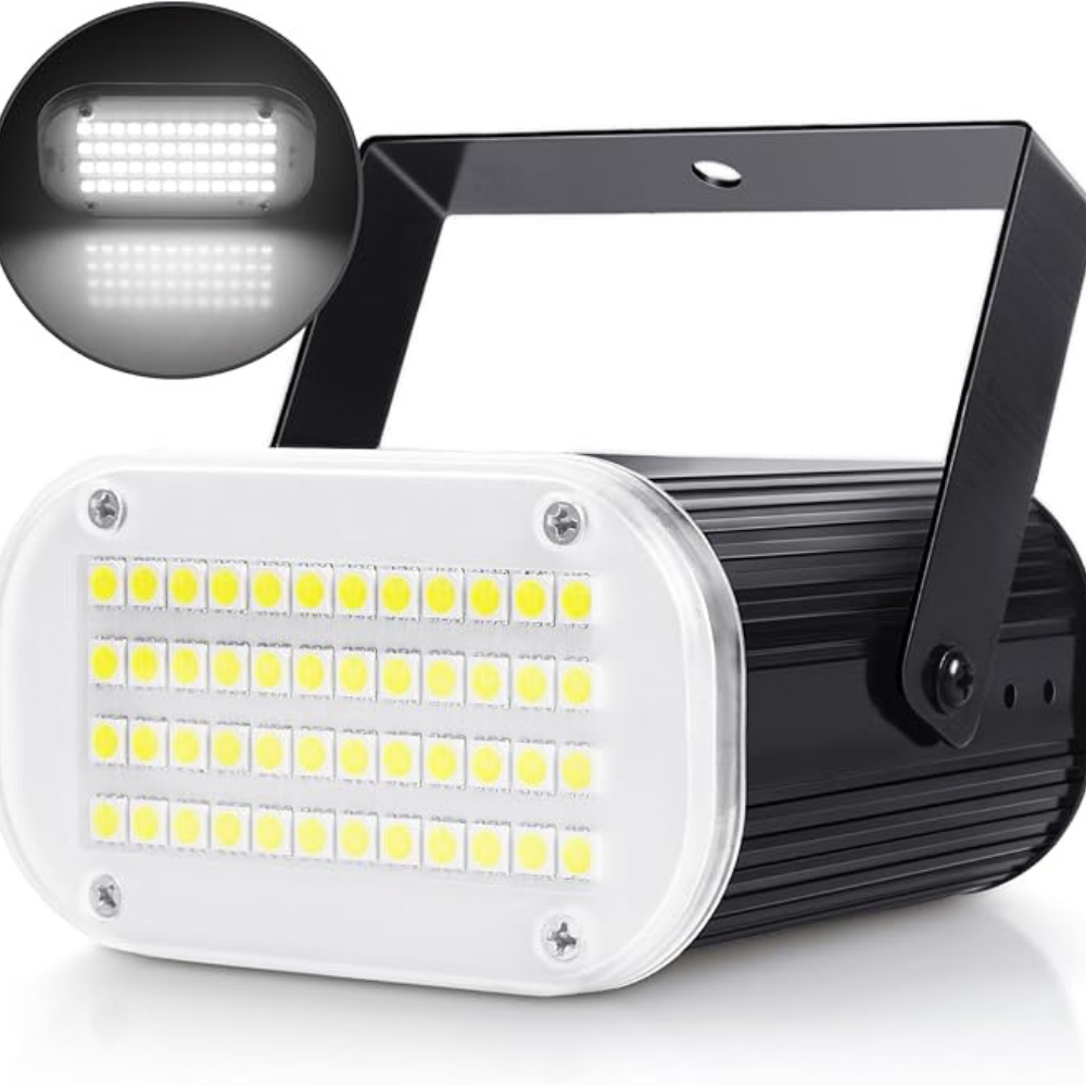 Biała lampa stroboskopowa Halloween LED aktywowana dźwiękiem imprezowa 48 LED regulowana