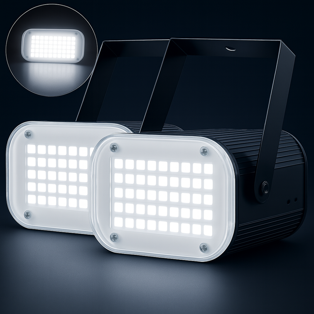 Biała lampa stroboskopowa Halloween LED aktywowana dźwiękiem imprezowa 48 LED regulowana