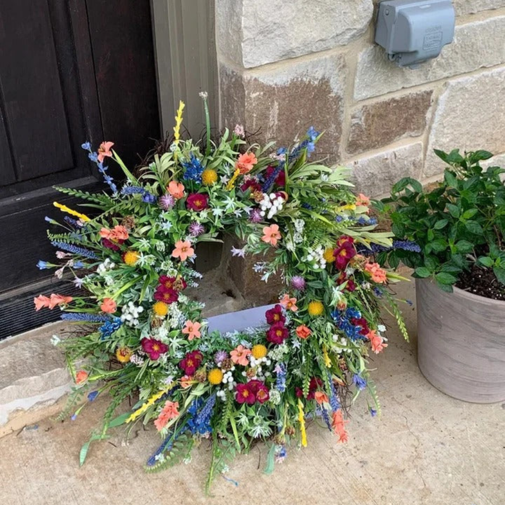 Thanksgiving Wreath Grapevine Wildflower Door Wreath with Eucalyptus