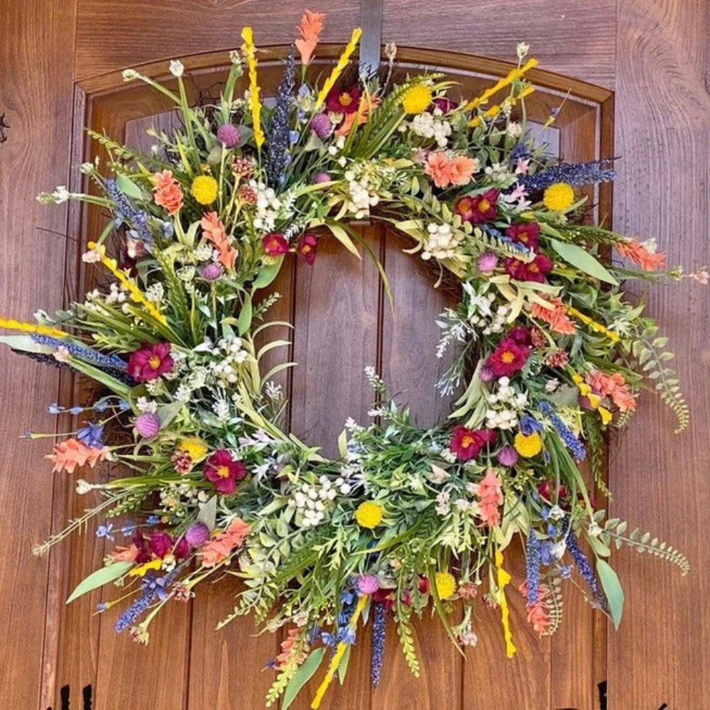 Thanksgiving Wreath Grapevine Wildflower Door Wreath with Eucalyptus
