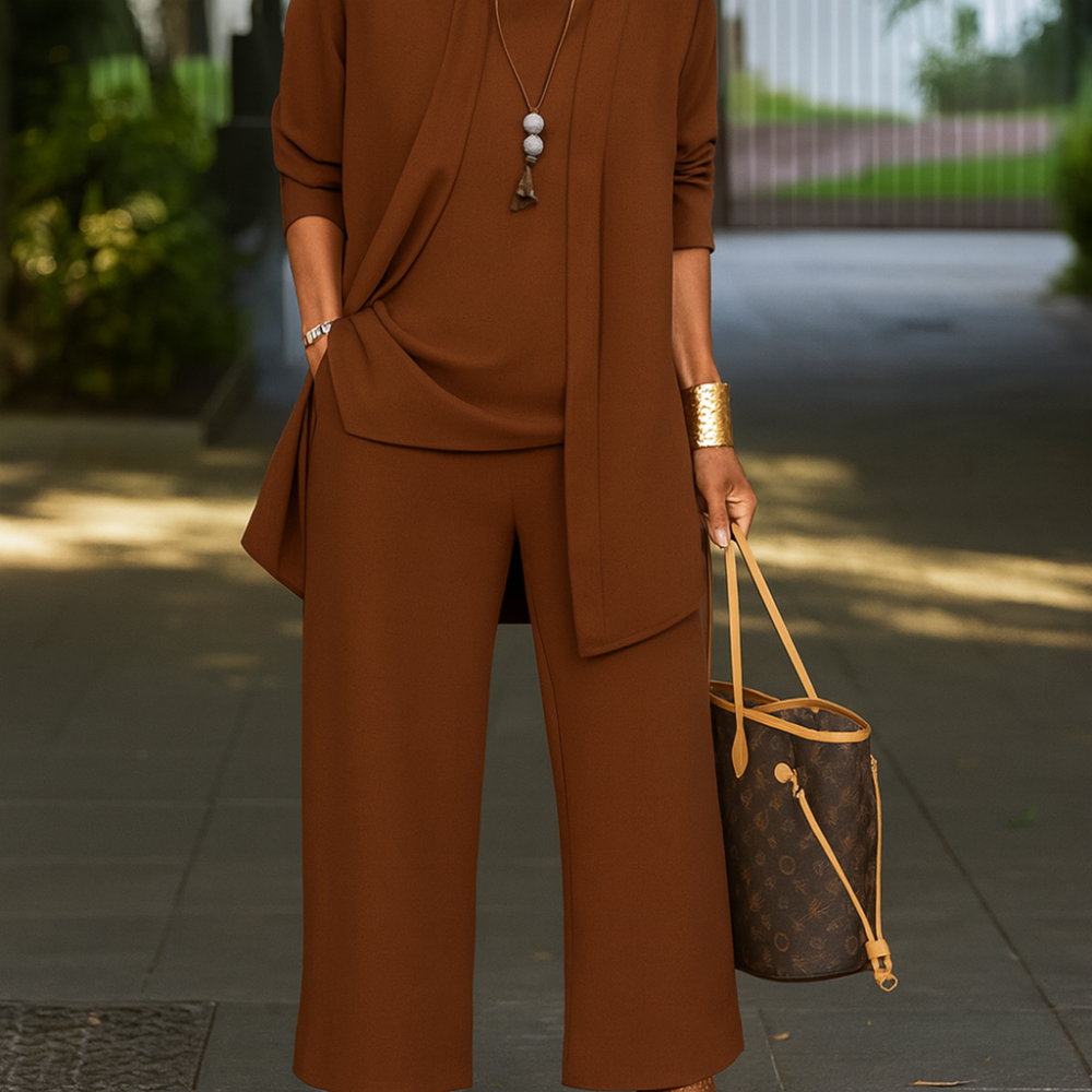 Conjunto de dos piezas elegante para mujer, ropa de descanso relajada con cintura alta coordinada