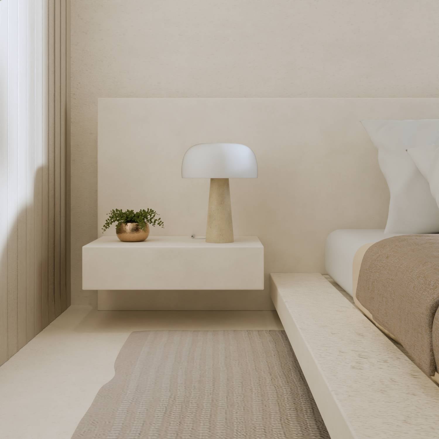 Bedside Lamps Travertine Base Opal Glass Shade