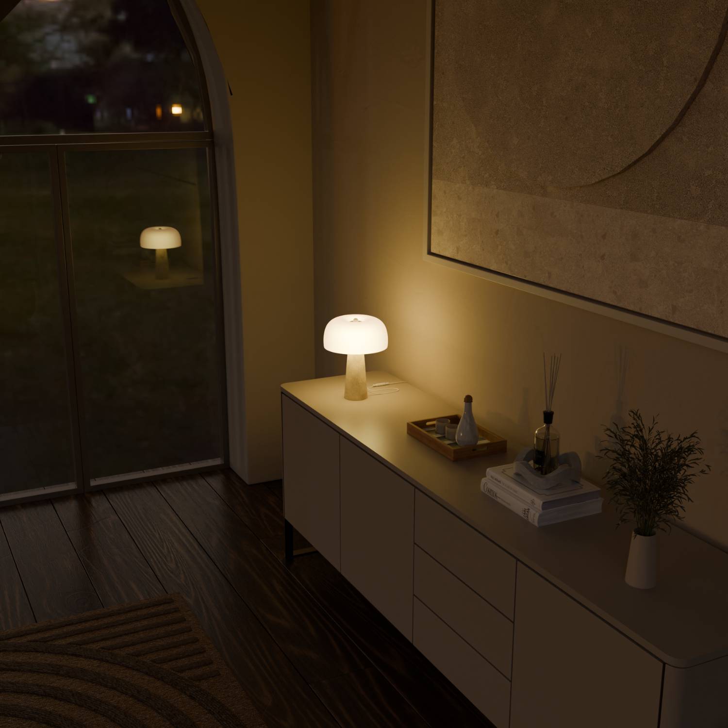 Bedside Lamps Travertine Base Opal Glass Shade