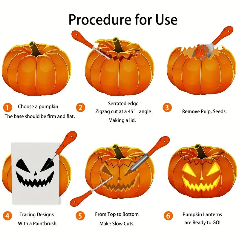 Kit de tallado de calabazas de acero inoxidable para Halloween | Calabazas talladas fáciles