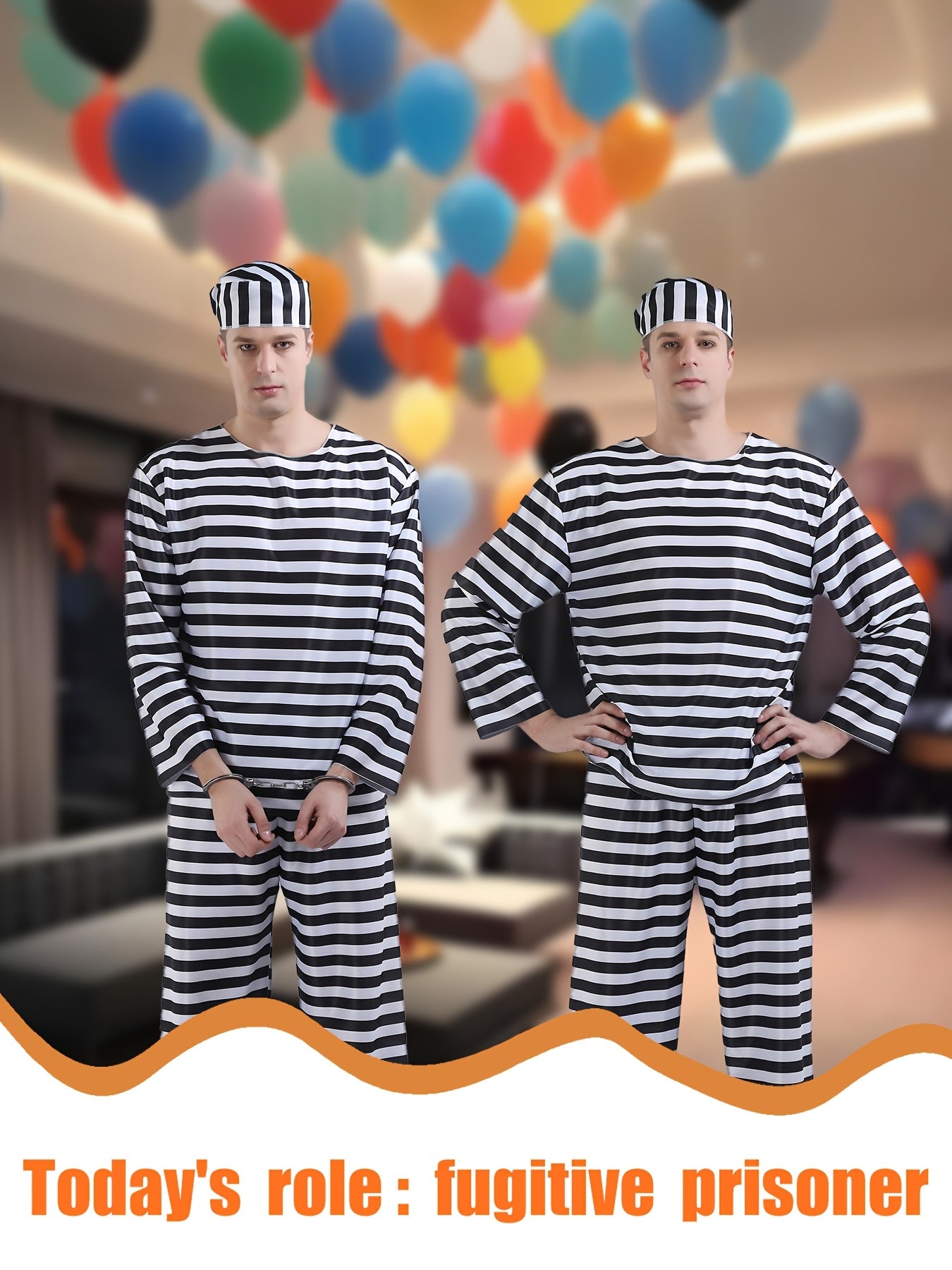 Classic Long Sleeve Halloween Prisoner Costume Set | Striped Inmate