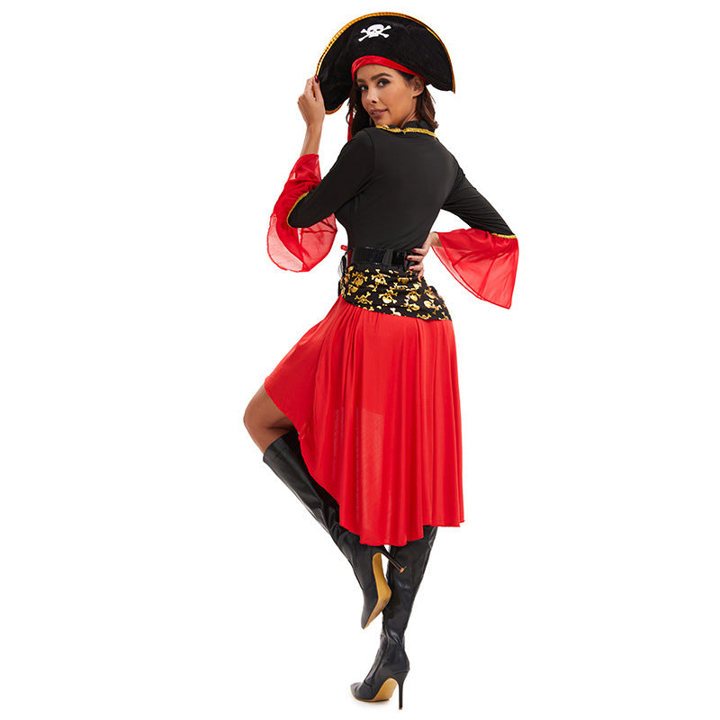 Women Pirate Lace-Up Halloween Costume Dress | Long Sleeve Asymmetrical