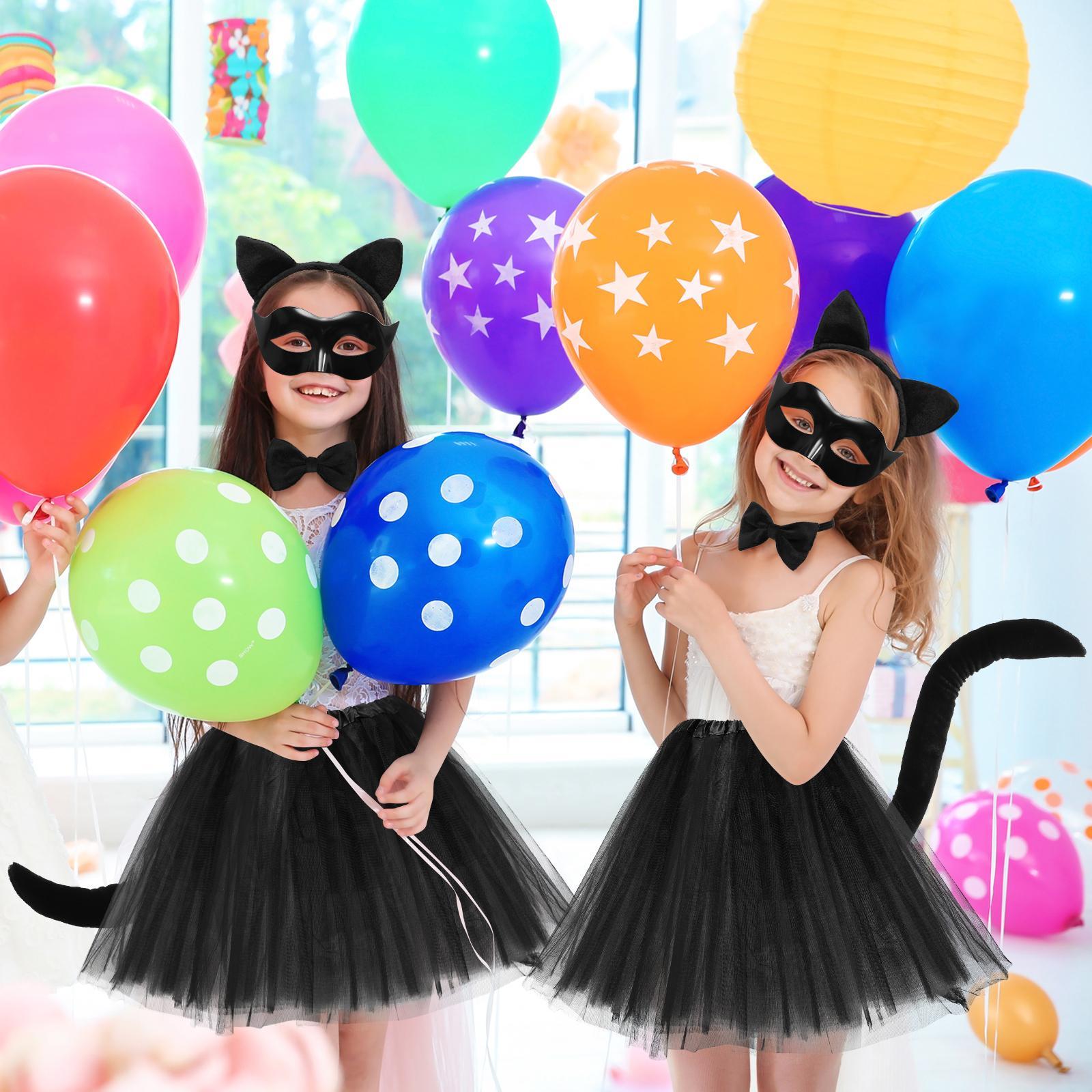 Mädchen Süßes Tüll Halloween Kostüm Kleid Set | Katzenmaske Handschuhe Schwanz