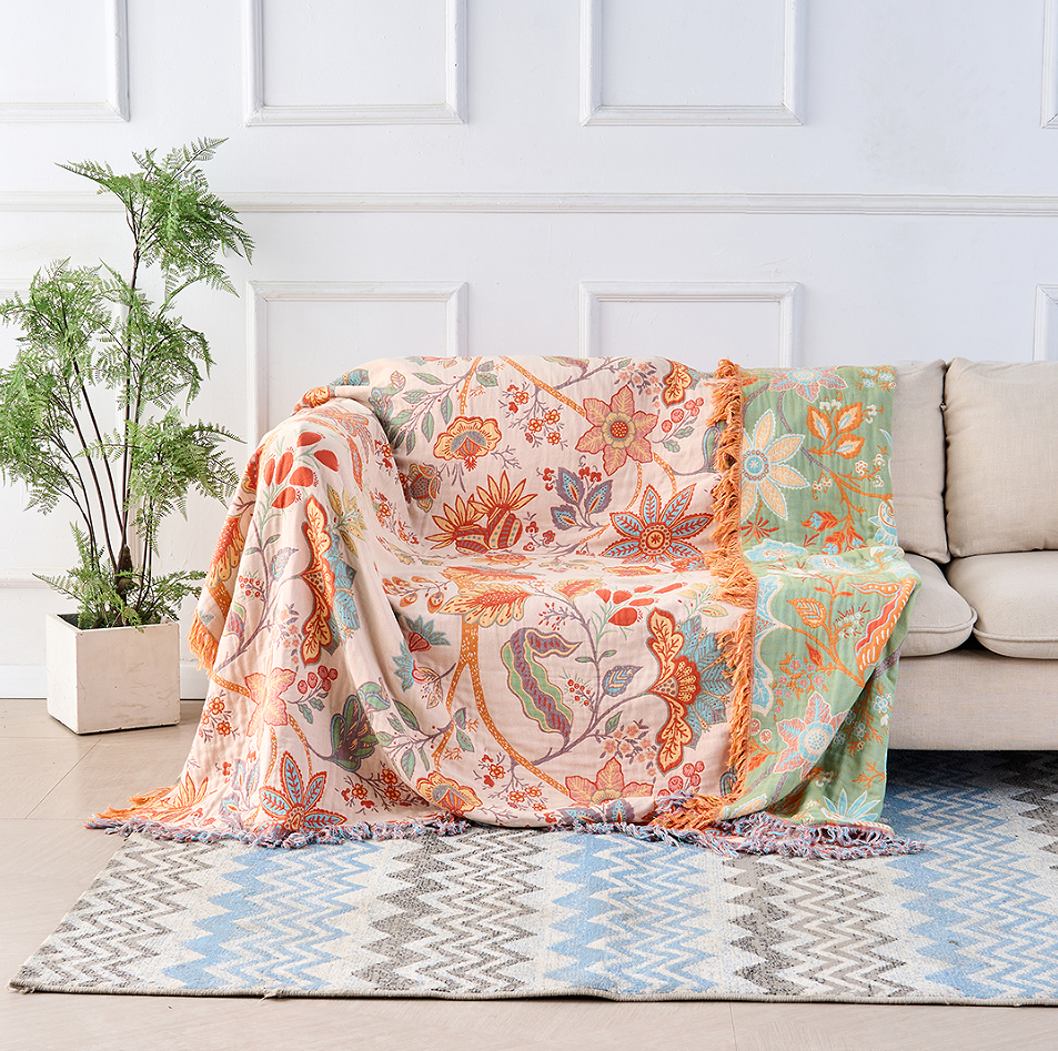 Bohemian Cotton Floral Blanket Throw