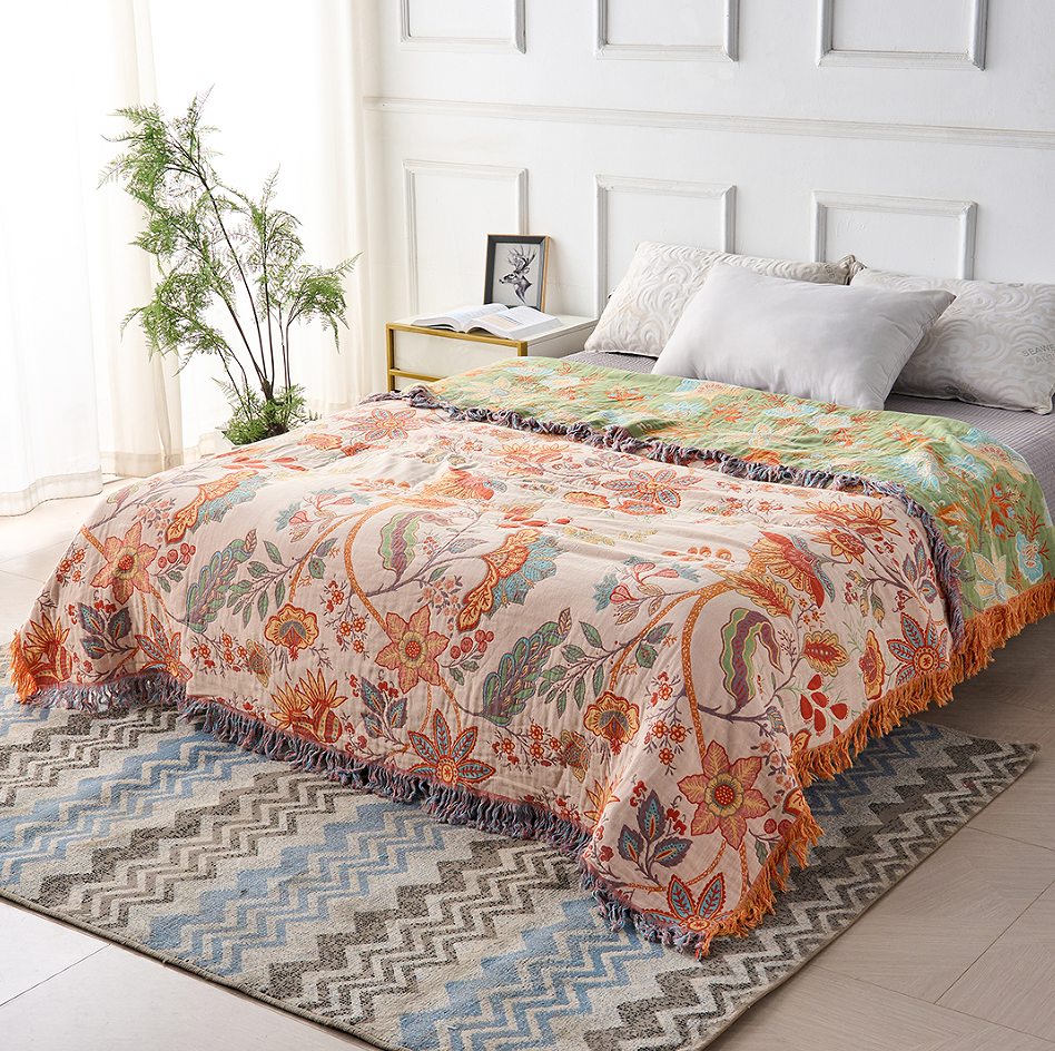 Bohemian Cotton Floral Blanket Throw