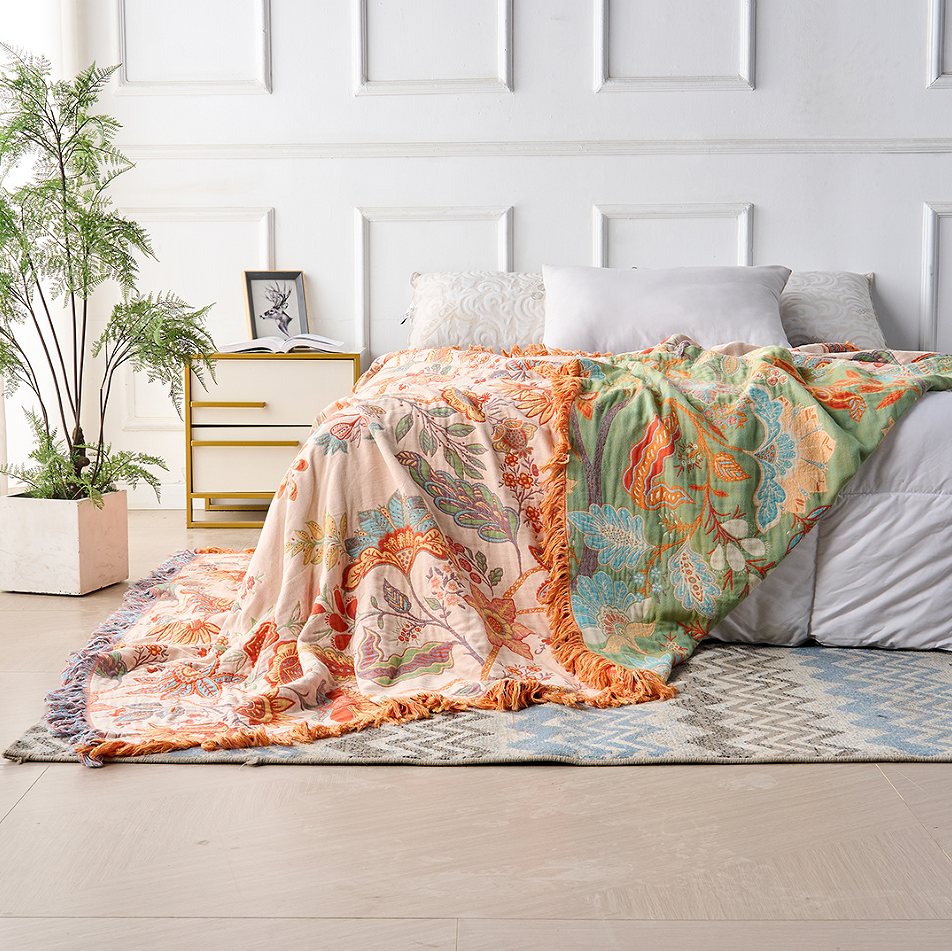 Bohemian Cotton Floral Blanket Throw