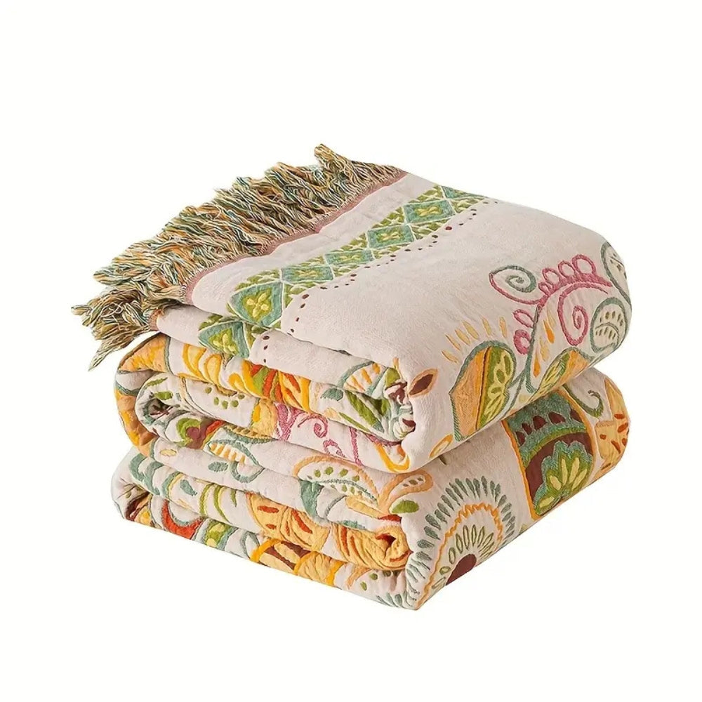 Manta de algodón con borlas floral