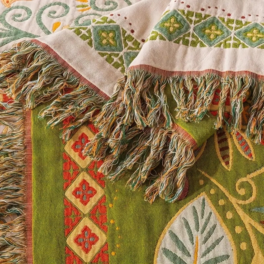Manta de algodón con borlas floral