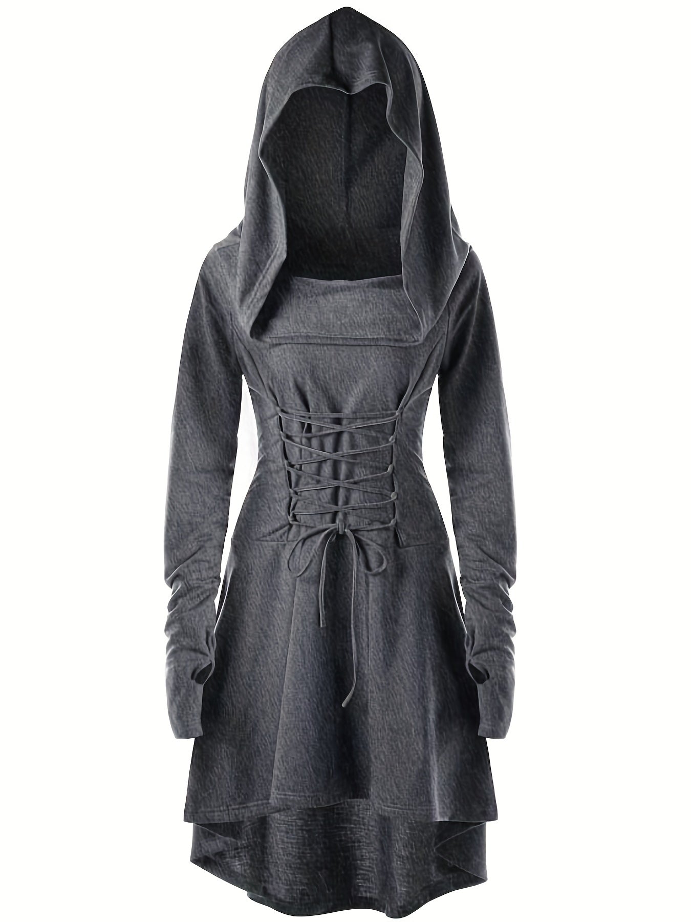 Women’s Medieval Lace Up Halloween Movie Costume Dress | Hooded Long Sleeve