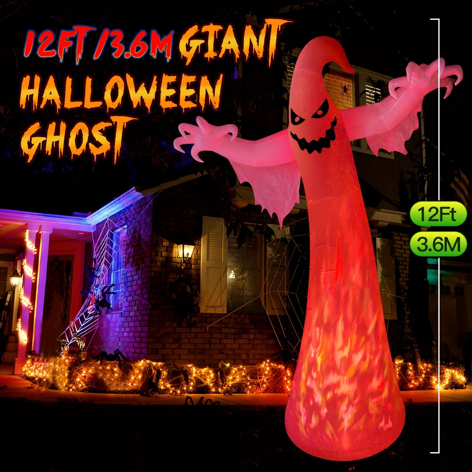 Fantasma gigante inflable brillante de Halloween | Decoración espeluznante de jardín con LED