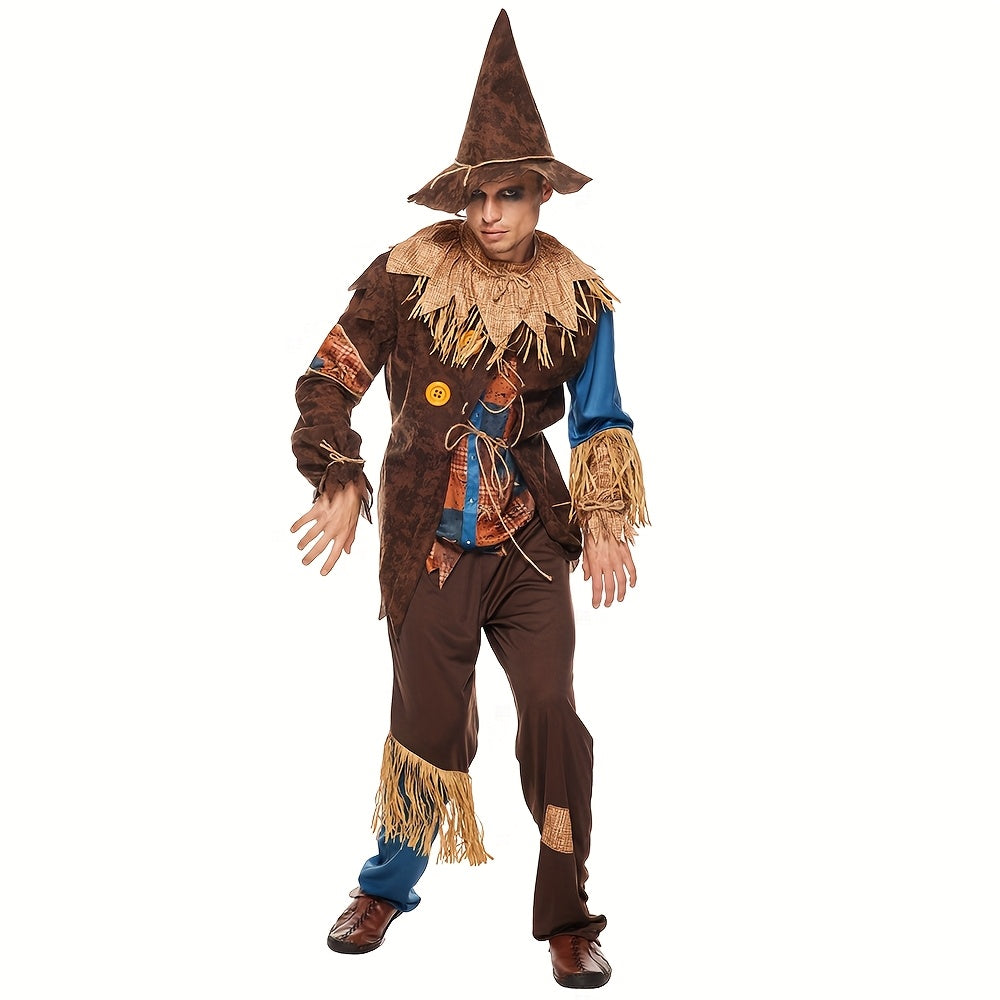 Disfraz clásico de espantapájaros de Halloween para hombre con mangas largas | Clásico