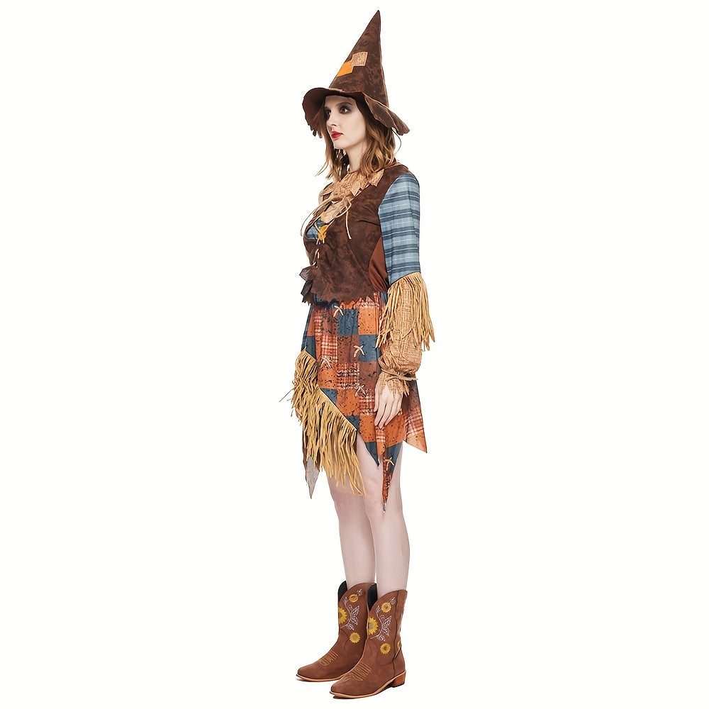Women’s Off Shoulder Halloween Scarecrow Costume Dress | Mini
