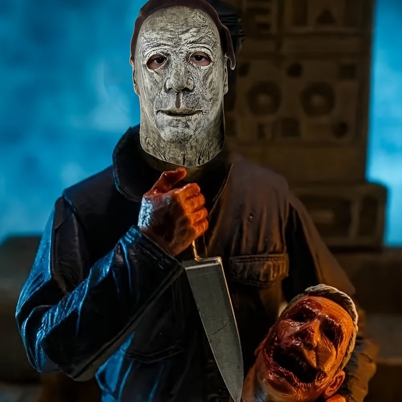 Męska realistyczna straszna maska na Halloween | Pełna twarz z włosami