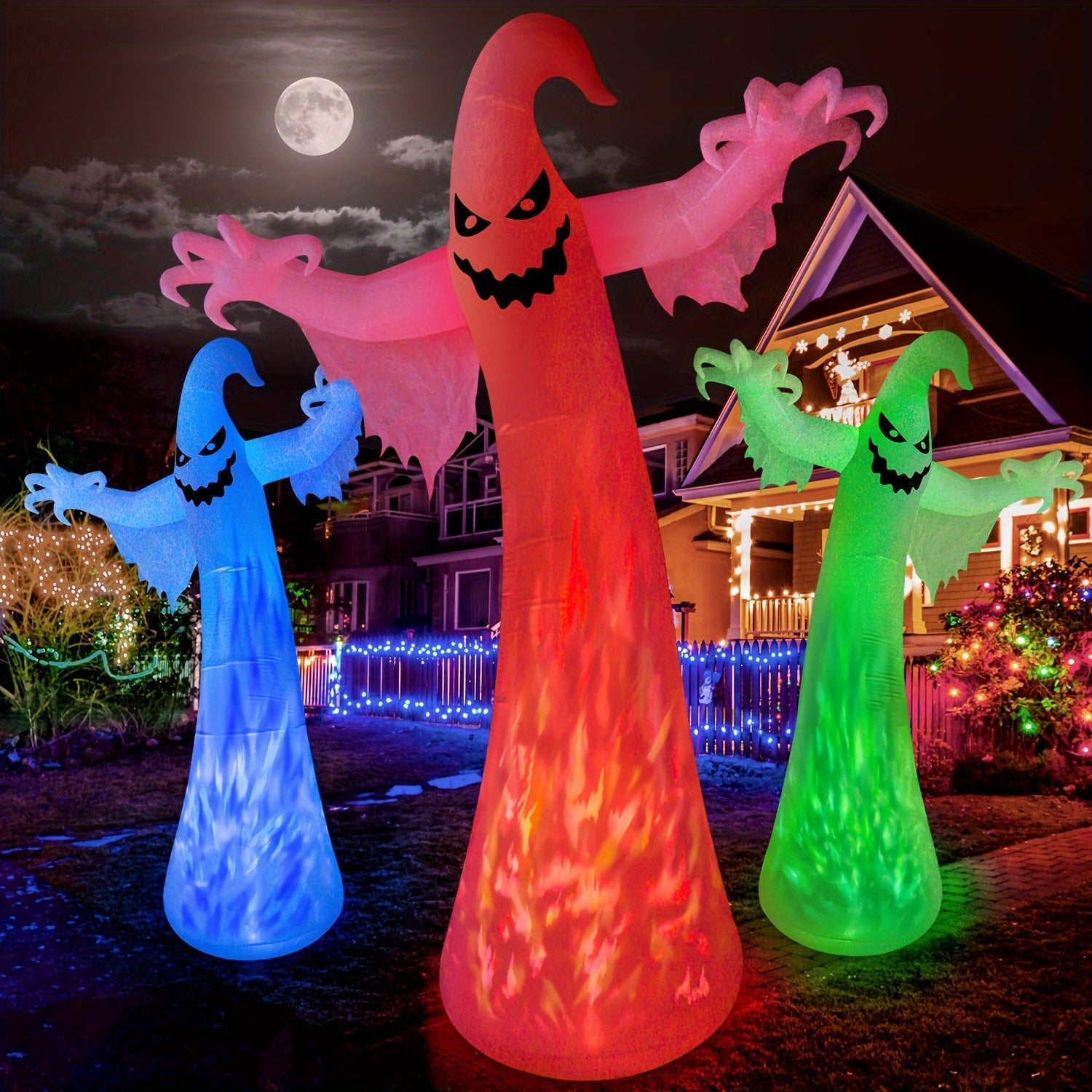 Fantasma gigante inflable brillante de Halloween | Decoración espeluznante de jardín con LED