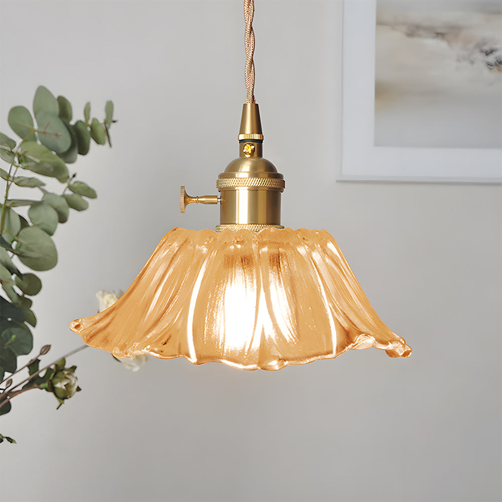 Vintage Floral Glass Pendant Light Fixture for Dining Room - Elegant Retro Design to Illuminate Your Space
