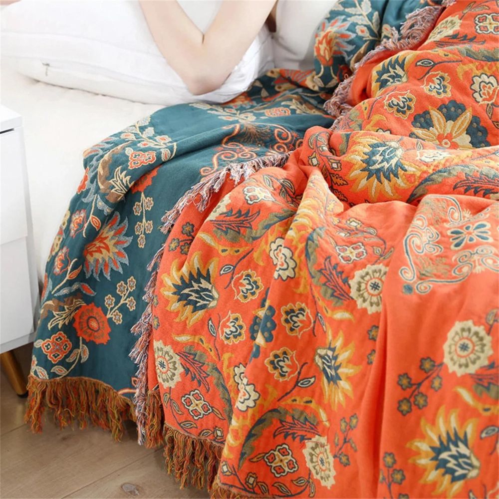 Baumwoll-Wendedecke mit Blumenmuster