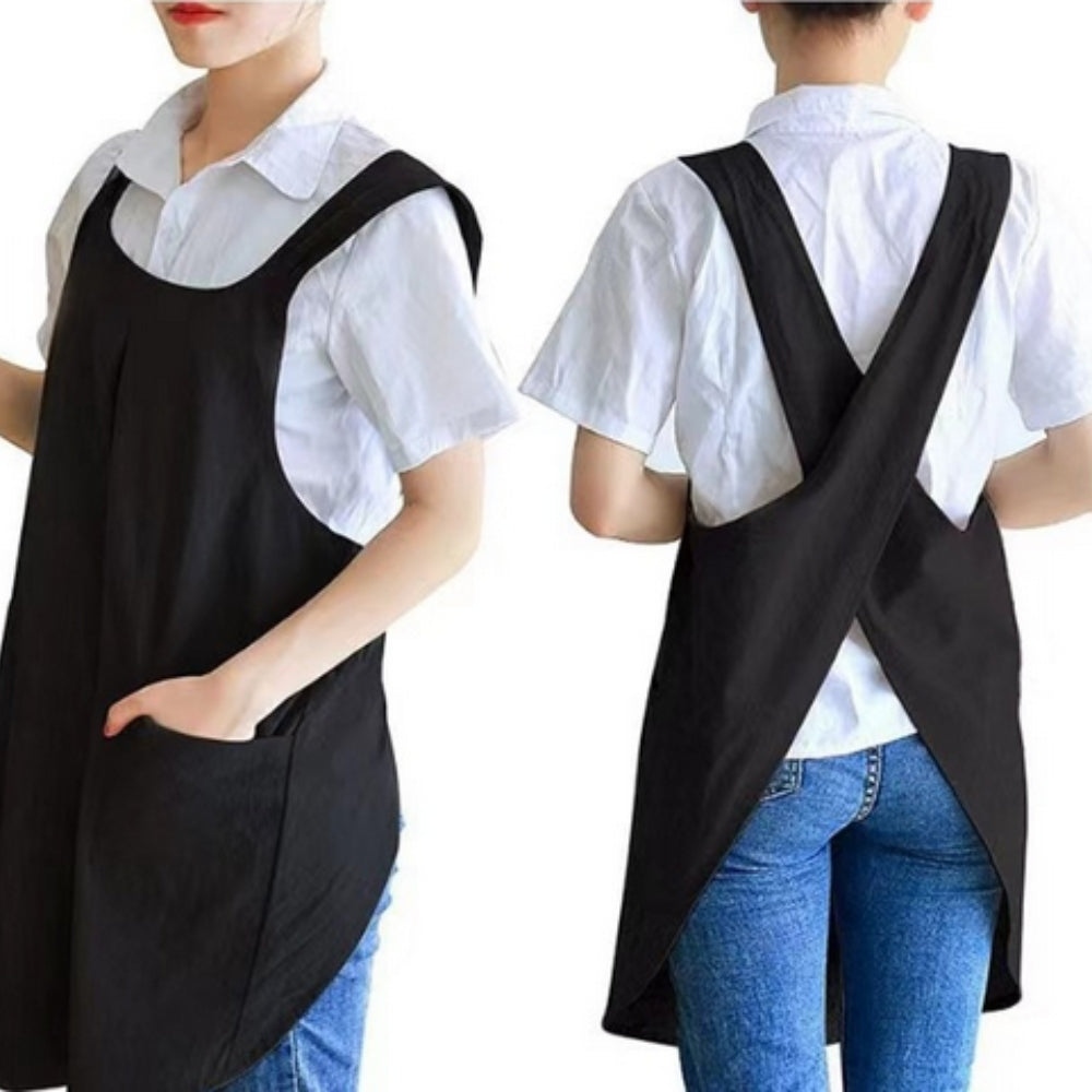 Tablier croisé en coton et lin avec poches