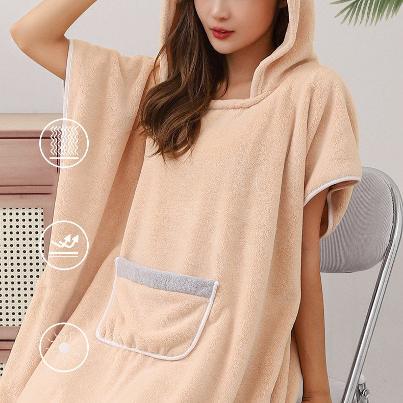 Bata de baño con capucha Poncho | Toalla de secado rápido Ropa cómoda
