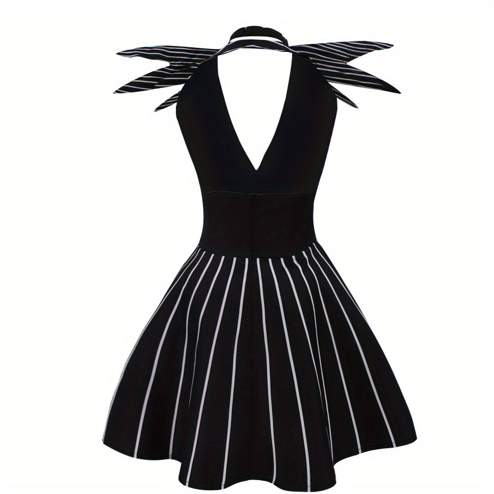Vestido de disfraz de Halloween a rayas gótico para mujer | Mini